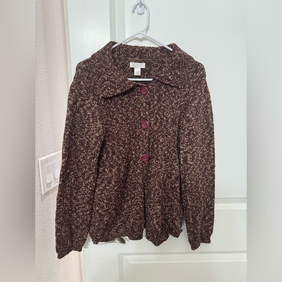 Christopher & Banks Sweaters - Christopher & Banks Maroon and Cream Button-Up Sweater